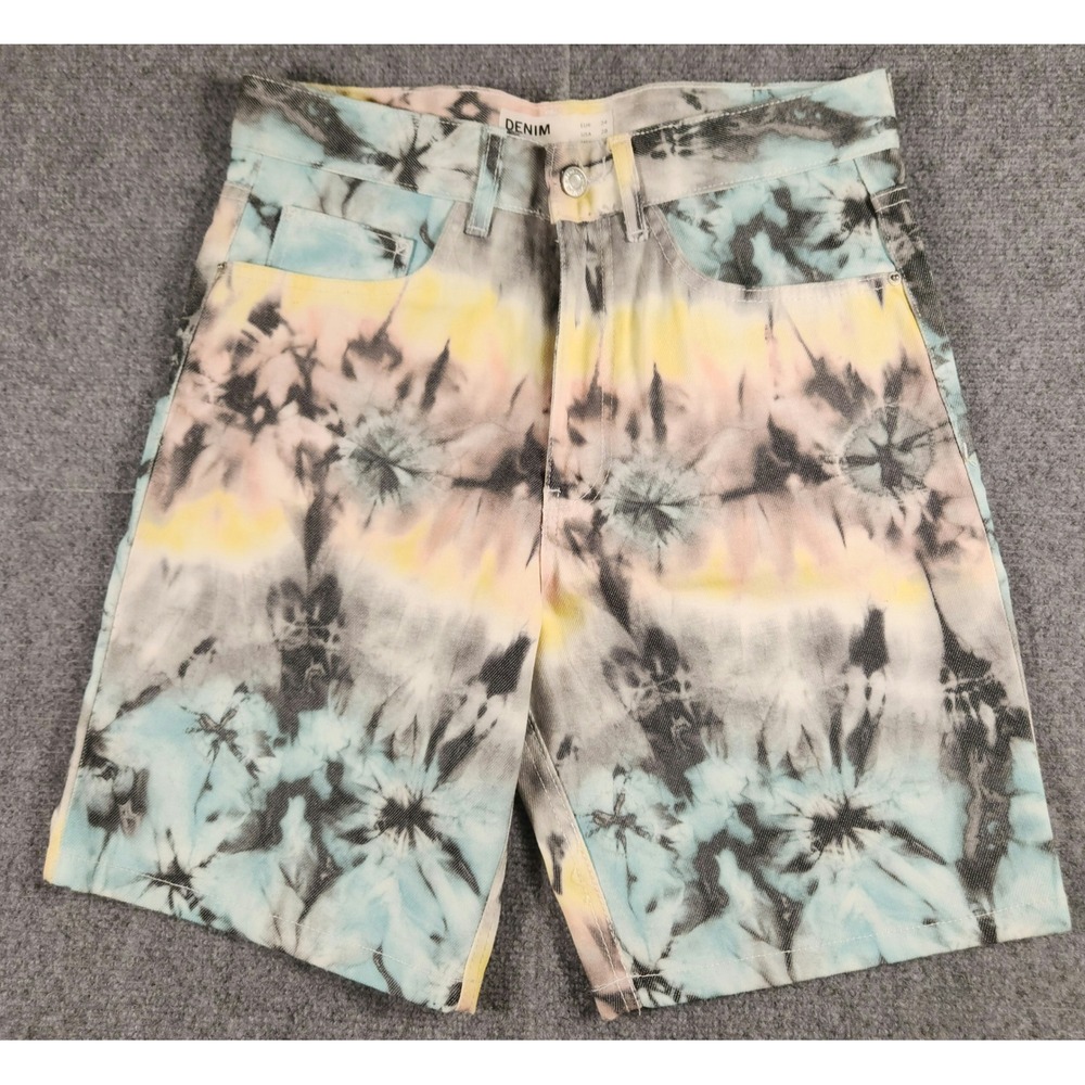 Bershka Shorts Mens 28 Tie Dye Multicolor Denim Regular Fit EXCELLENT